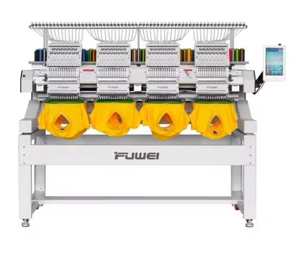 Professional 4-Head High-Speed Computerized Embroidery Machine – 1200RPM, 12-Needle Industrial System for Hats, T-Shirts, and Flat Garments