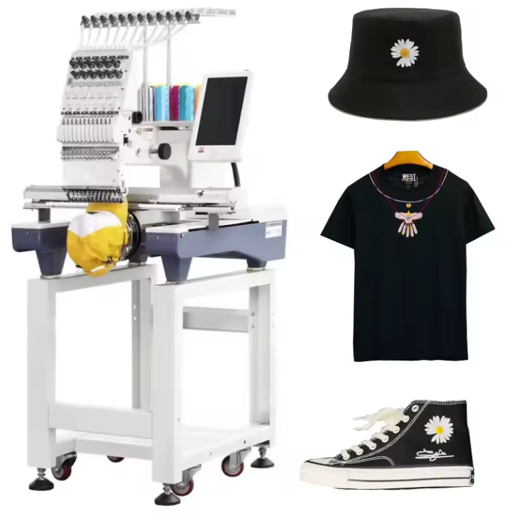 Commercial 15-Needle Single-Head Computerized Embroidery Machine – High-Speed System for Custom Hats, Apparel, Shoes & Patches